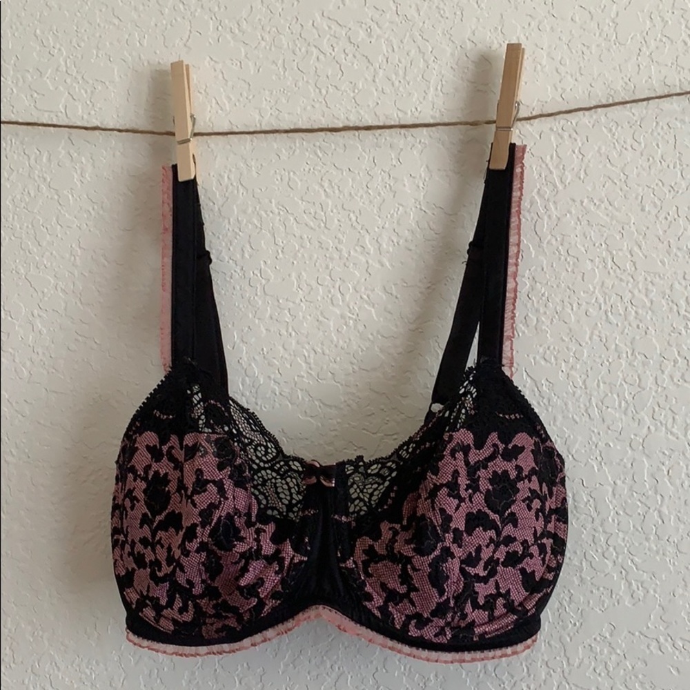 𝅺whimsy Simply Sexy Unlined Underwire Black And Pink Lingerie Bra 32DD (342)